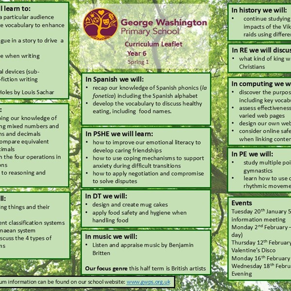 Click here to view our Spring 1 Curriculum Leaflet!