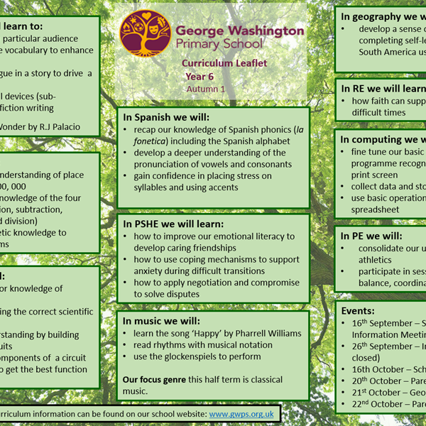 Click here to view our Autumn 1 Curriculum Leaflet!