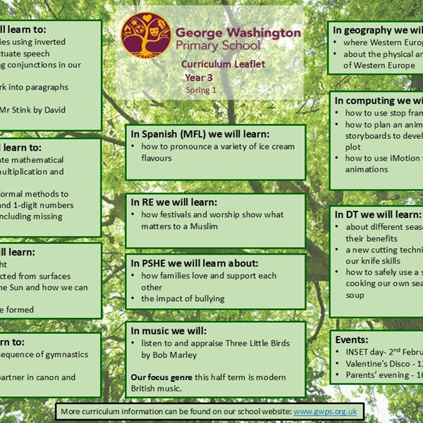 Click here to view our Spring 1 Curriculum Leaflet!